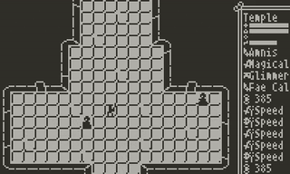 Animated image of visiting the Temple to have a cursed item removed.