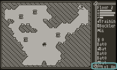 Image of the game with a ring around the level up message in the bottom right.